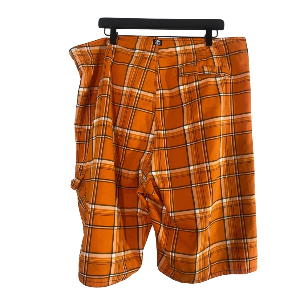 Point Zero Board Shorts Mens XXL Orange Excellent Plaid Cargo Swim Trunks